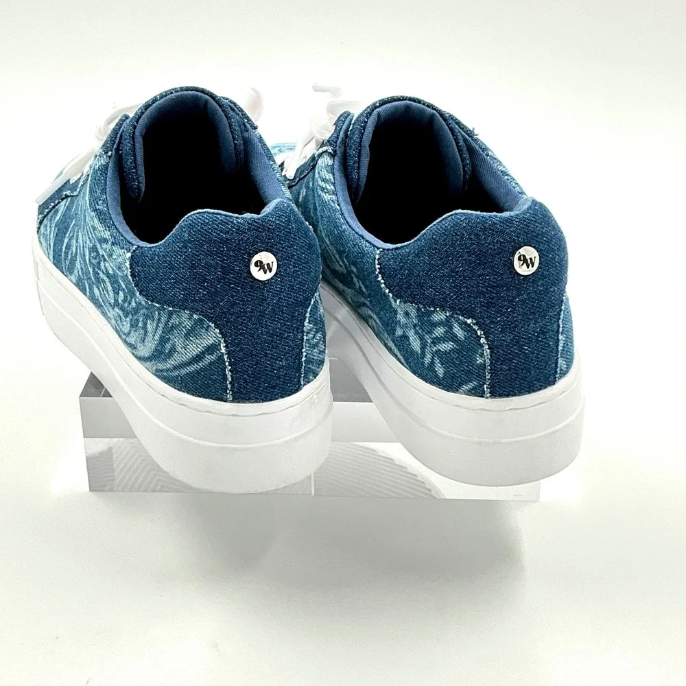 Nine West Size 9 Sneakers Blue Floral Paisley Denim Platform NEW Bestie  $79